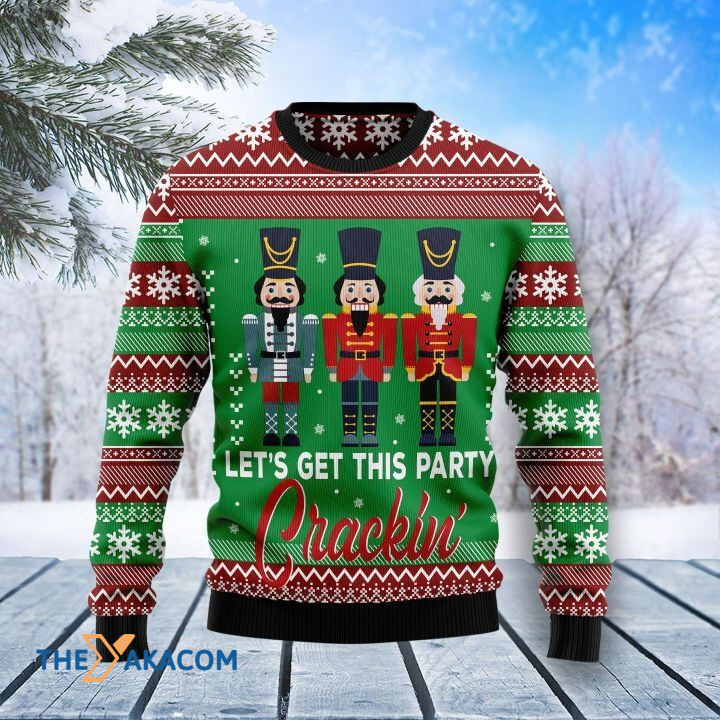 Red And Blue Nutcracker Let_s Get This Party Crackin_ Gift For Christmas Ugly Christmas Sweater