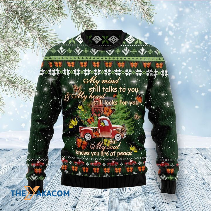Red Car With Colorful Butterflies My Soul Knows You Are At Peace Gift For Christmas Ugly Christmas Sweater