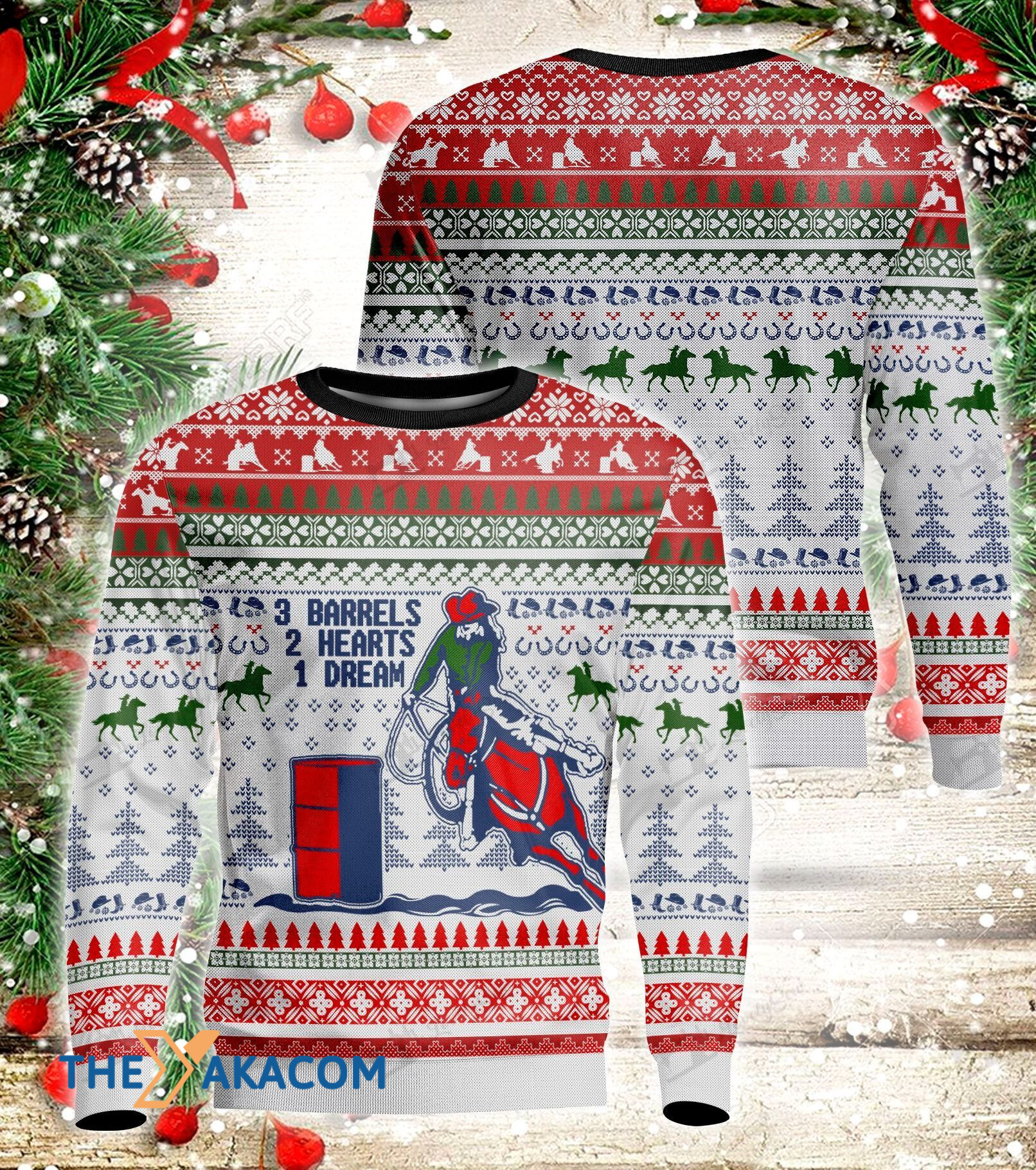 Red Horse Barrel Racing Gift For Christmas Ugly Christmas Sweater