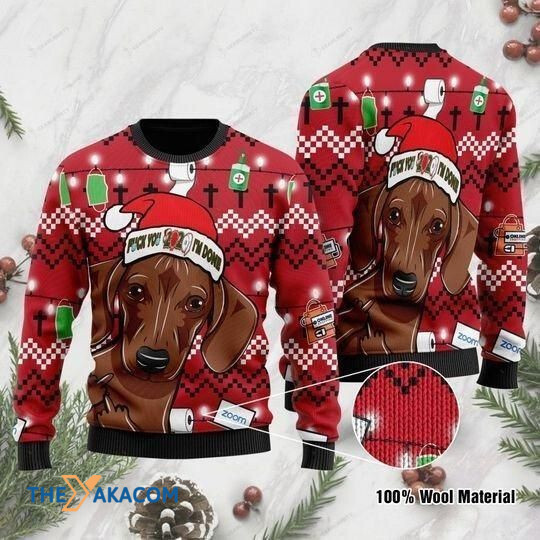 Red Lovely Dachshund Fuck You I_m Done Gift For Christmas Ugly Christmas Sweater