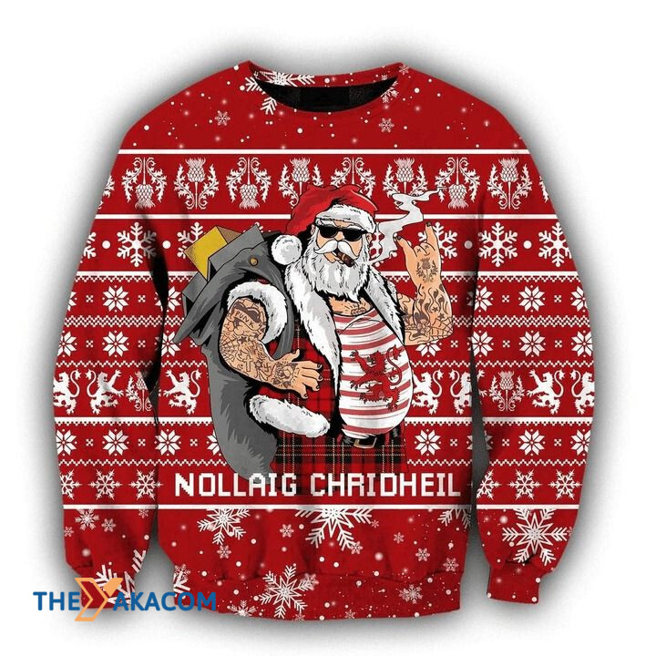 Red Scottish Gangster Santa Claus Nollaig Chridheil Gift For Christmas Ugly Christmas Sweater