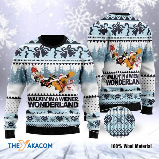Reindeer Winter Walkin_ In A Wiener Wonderland Gift For Christmas Ugly Christmas Sweater