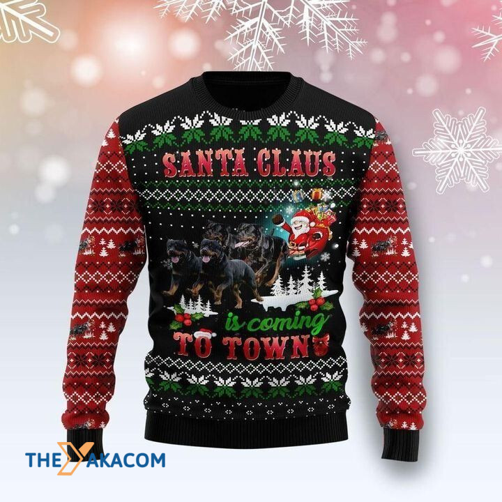 Rottweiler Santa Claus Is Coming To Town Gift For Christmas Ugly Christmas Sweater