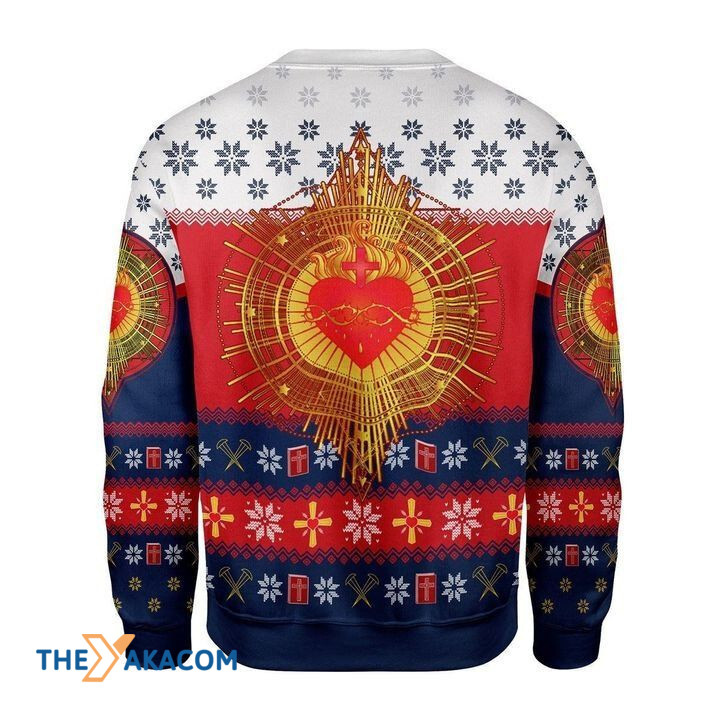 Sacred Heart With Golden Light Gift For Christmas Ugly Christmas Sweater