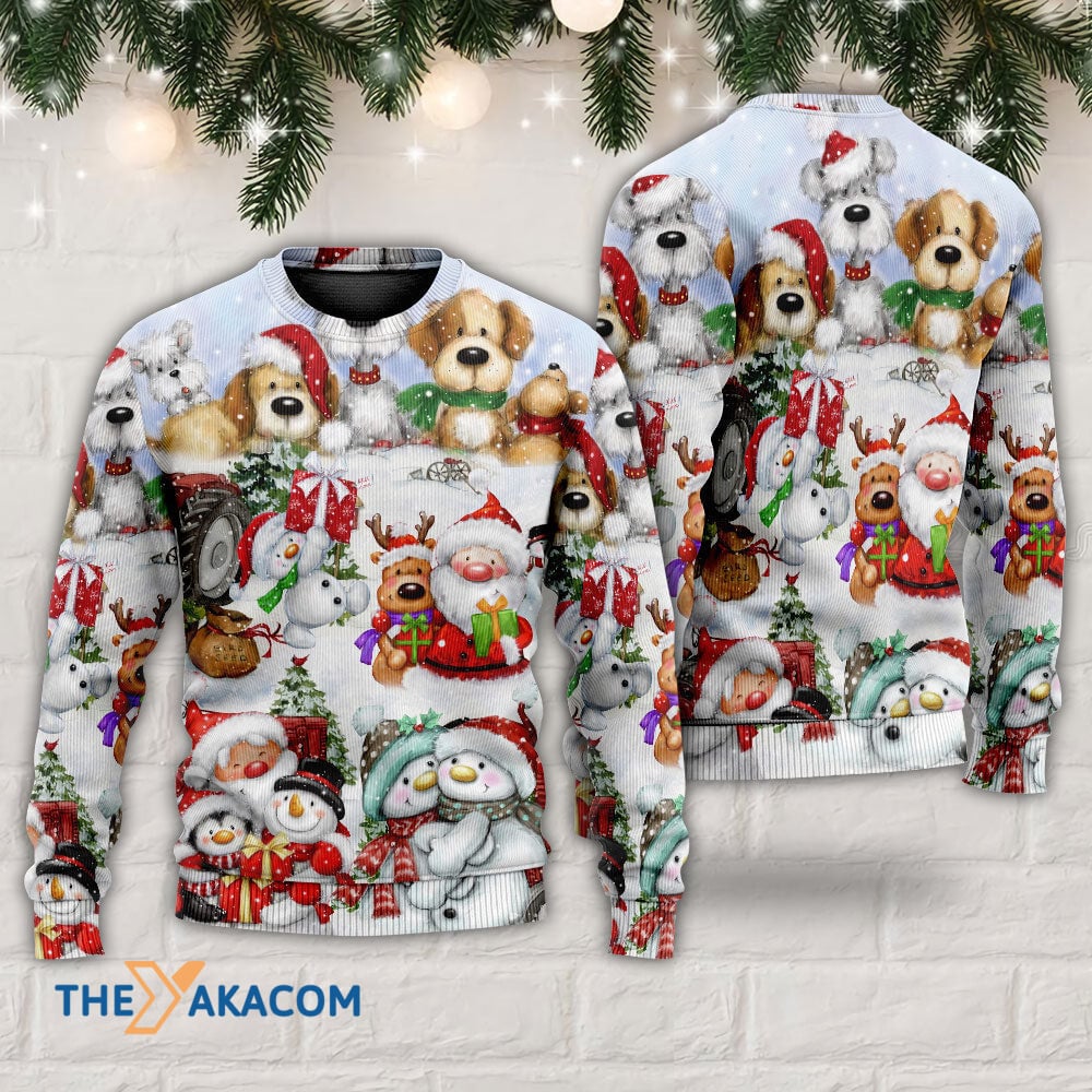 Santa And Snowman Christmas Happy Together Gift For Lover Ugly Christmas Sweater