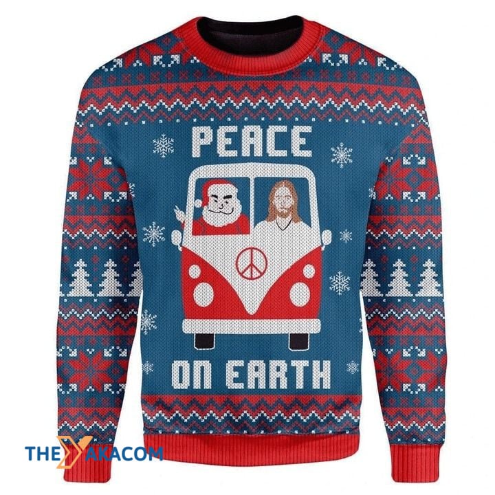 Santa Claus And God Jesus In Car Peace On Earth Gift For Christmas Ugly Christmas Sweater Santa Claus And God Jesus In Car Peace On Earth Gift For Christmas Ugly Christmas Sweater