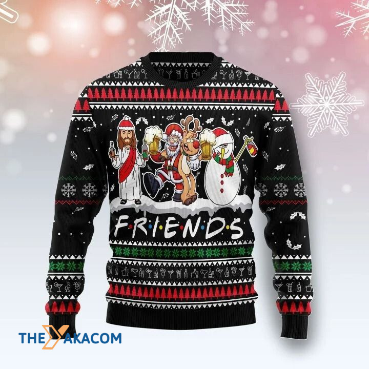 Santa Claus God Jesus And Snowman Friends Drinking Alcohol Gift For Christmas Ugly Christmas Sweater Santa Claus God Jesus And Snowman Friends Drinking Alcohol Gift For Christmas Ugly Christmas Sweater