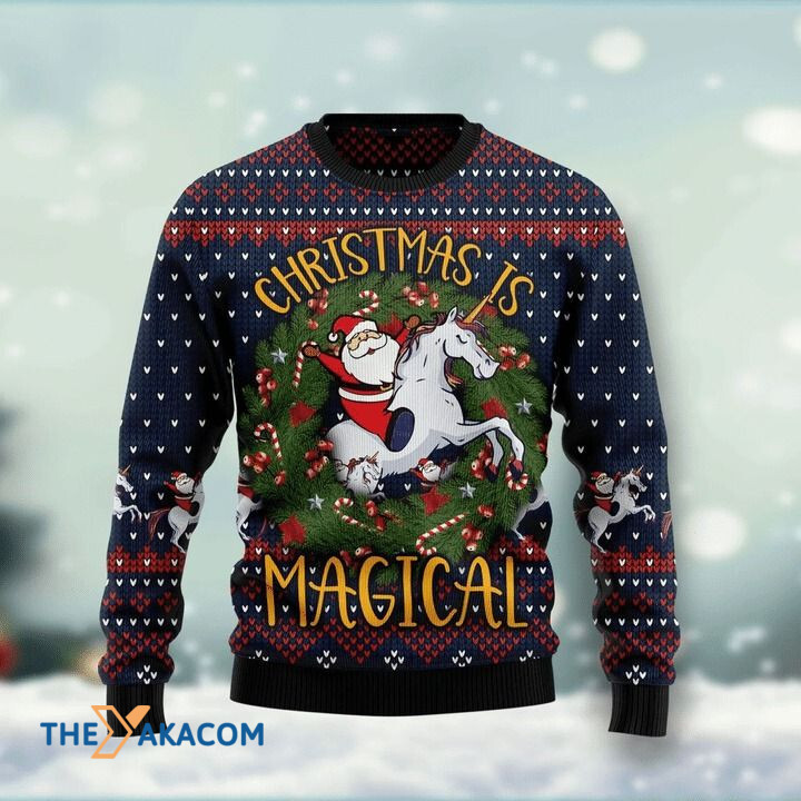 Santa Claus Riding Unicorn Christmas Is Magical Gift For Christmas Ugly Christmas Sweater Santa Claus Riding Unicorn Christmas Is Magical Gift For Christmas Ugly Christmas Sweater
