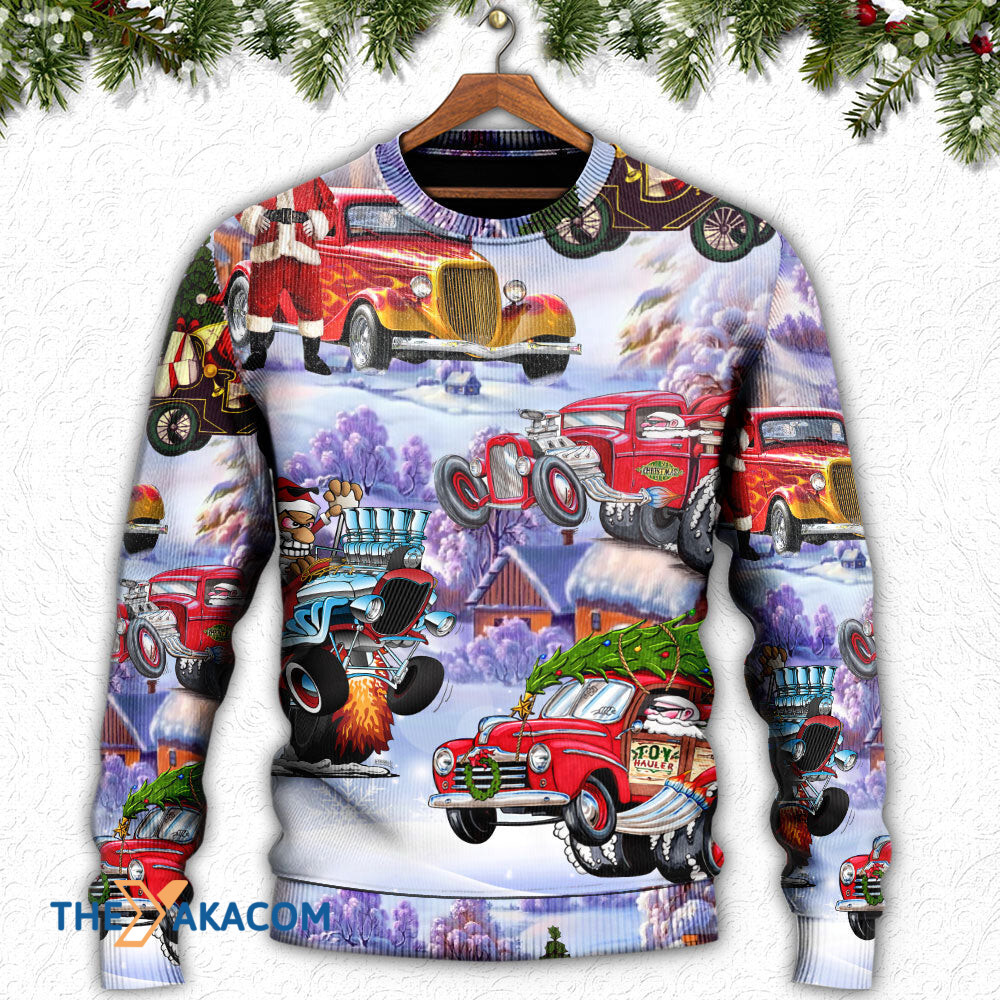 Santa Hot Rod Christmas Tree Merry Xmas Gift For Lover Ugly Christmas Sweater