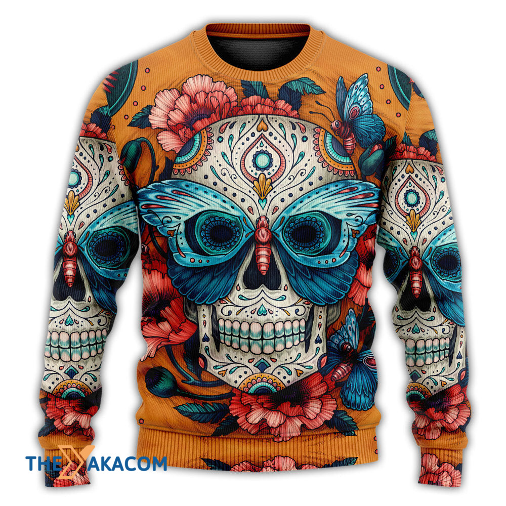 Skull And Butterfly Abstract Vintage Colorful Gift For Lover Ugly Christmas Sweater