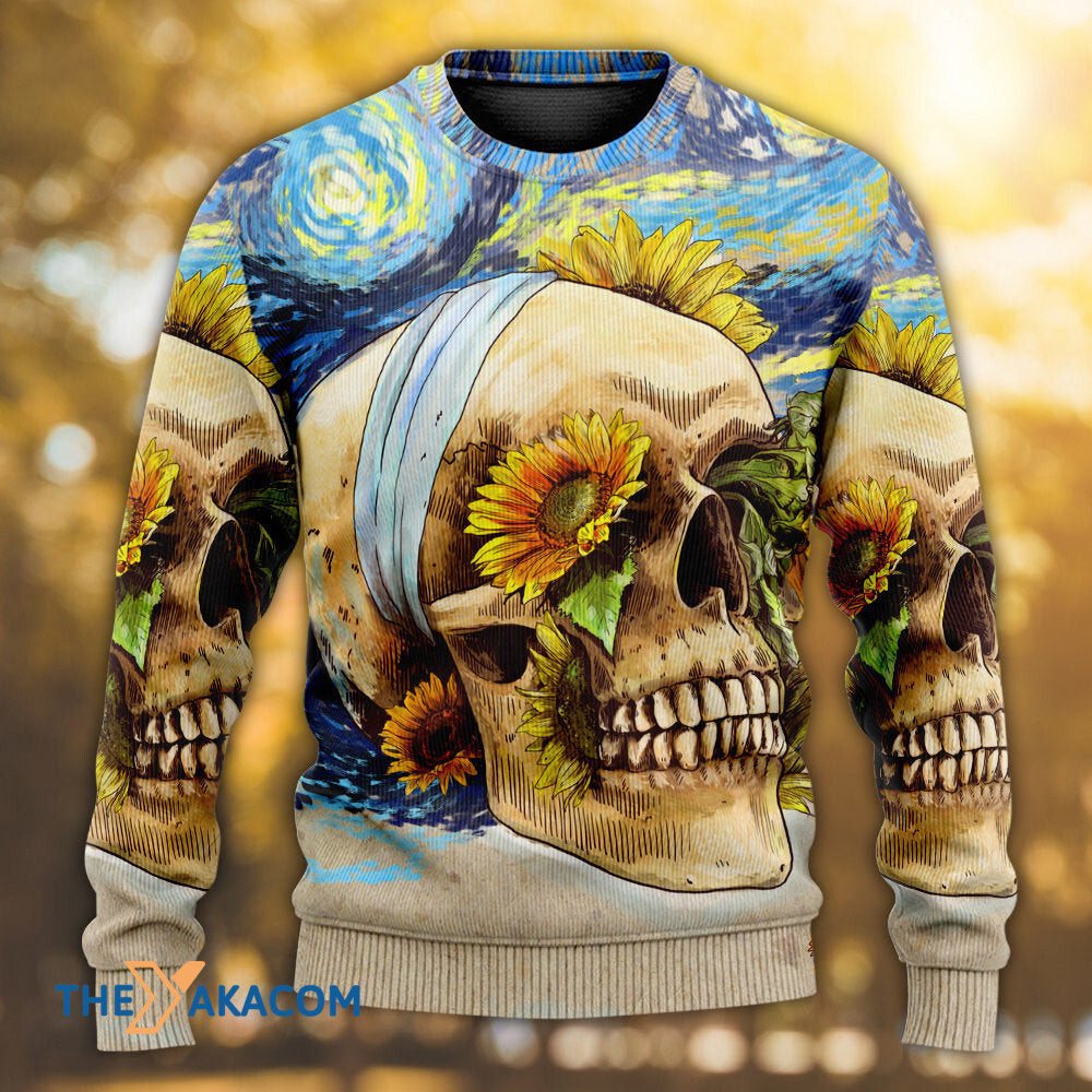 Skull And Sunflower Vintage Amazing Starry Night Gift For Lover Ugly Christmas Sweater