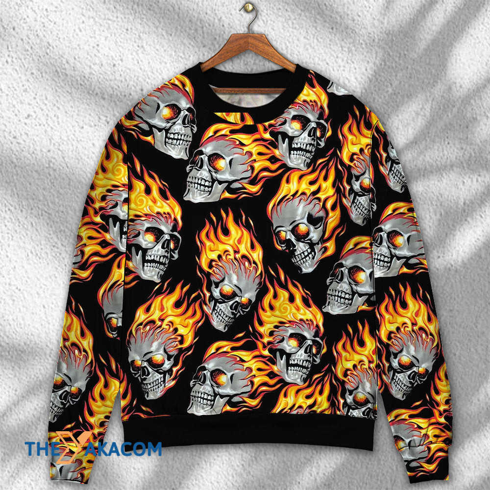 Skull Cool On Fire Gift For Lover Ugly Christmas Sweater