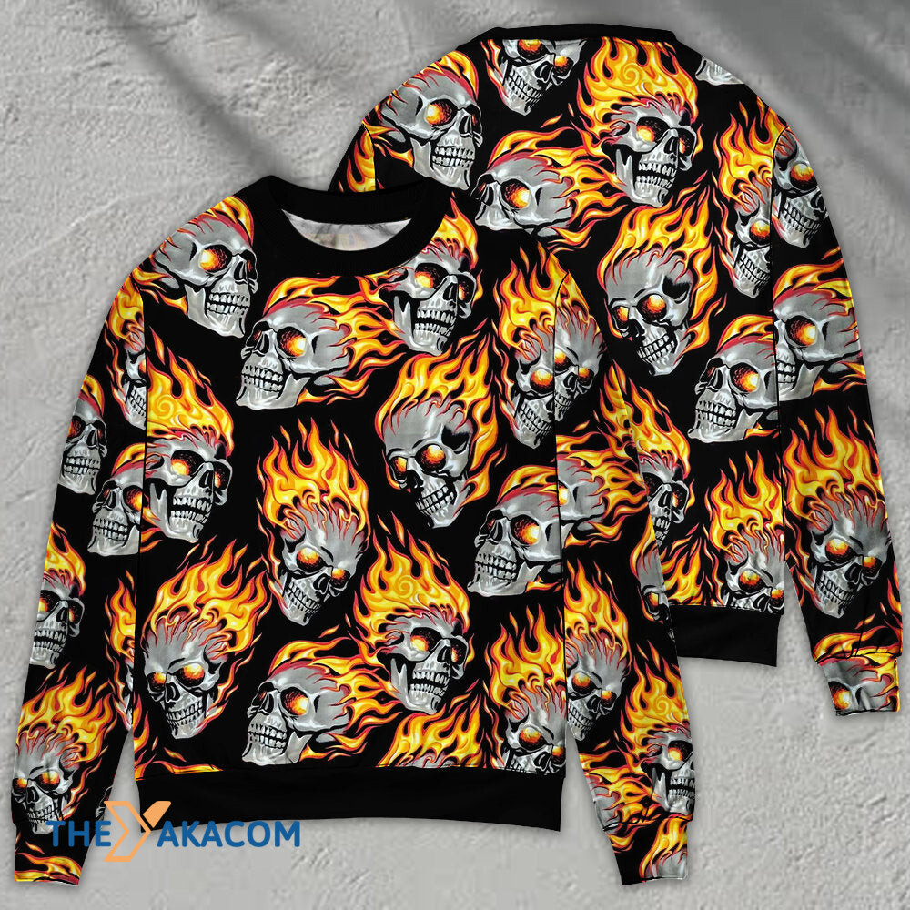 Skull Cool On Fire Gift For Lover Ugly Christmas Sweater