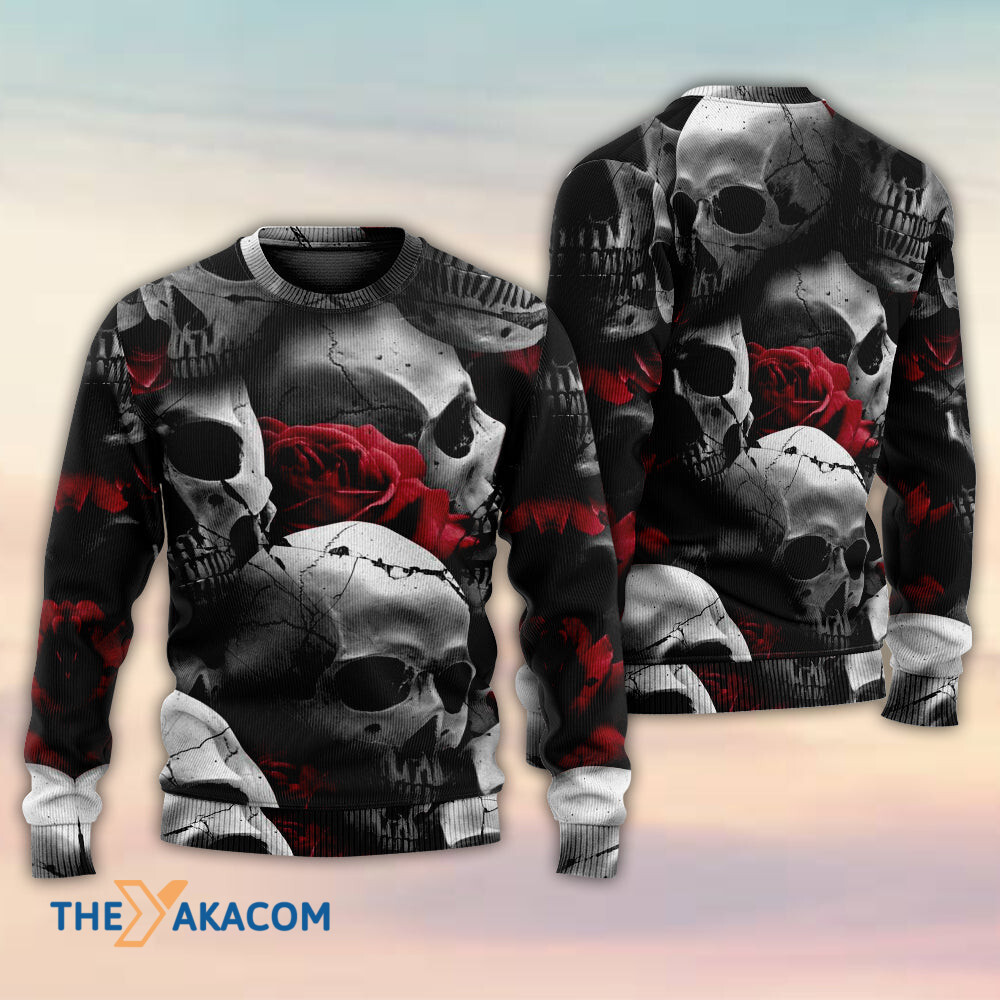 Skull Death Love Rose Gift For Lover Ugly Christmas Sweater