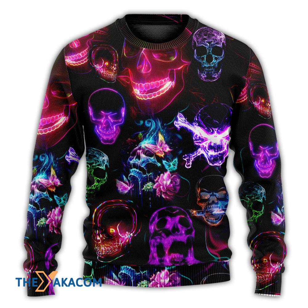 Skull Neon Art Happy Holiday Gift For Lover Ugly Christmas Sweater