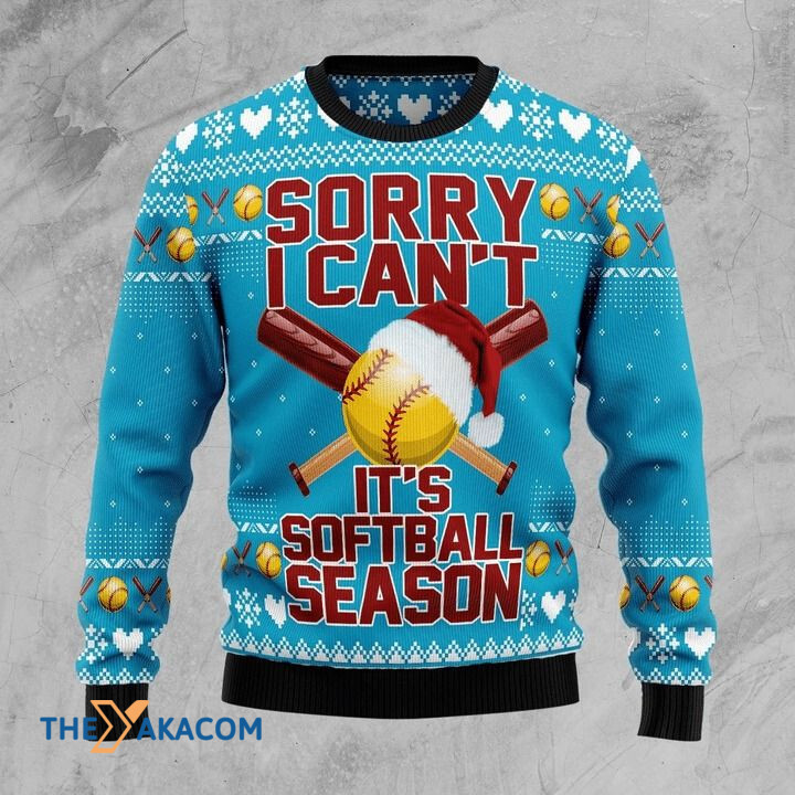 Sorry I Can_t It_s Softball Season Gift For Christmas Ugly Christmas Sweater