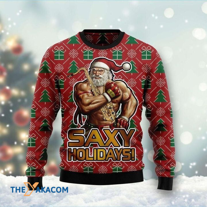Strong Santa Claus Saxy Holidays Gift For Christmas Ugly Christmas Sweater