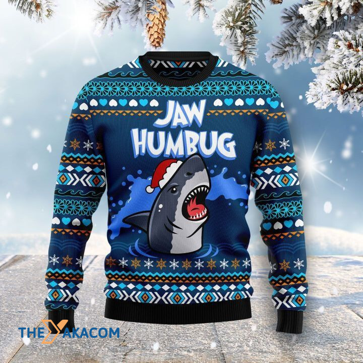 Strong Shark in Ocean Jaw Humbug Gift For Christmas Ugly Christmas Sweater