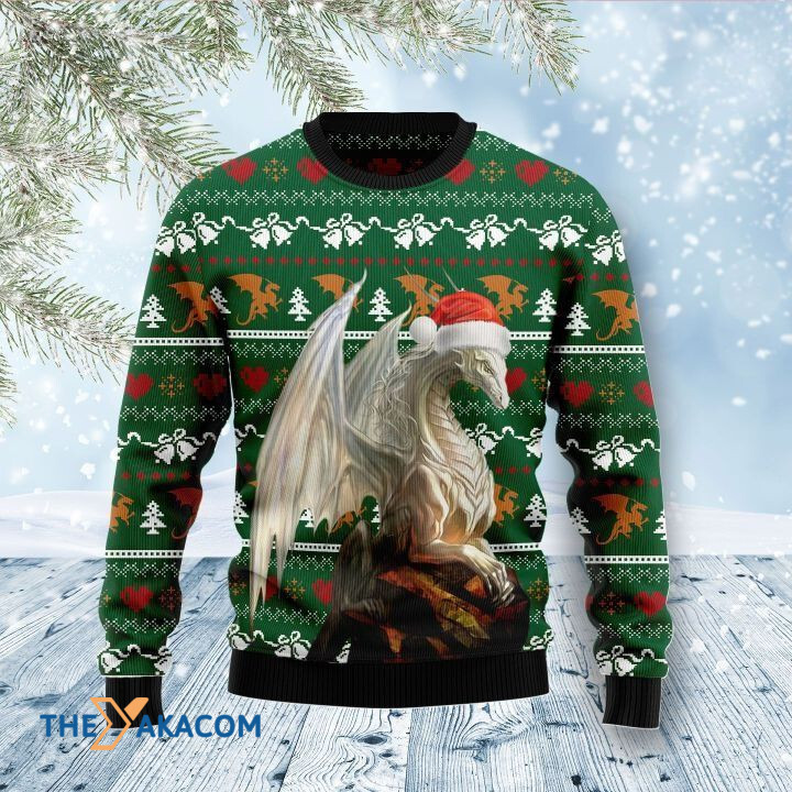 Strong White Dragon With Big Wings Gift For Christmas Ugly Christmas Sweater