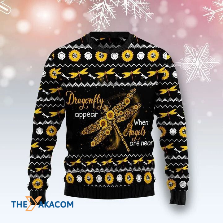Sunflowers And Dragonfly Appear When Angels Are Near Gift For Christmas Ugly Christmas Sweater