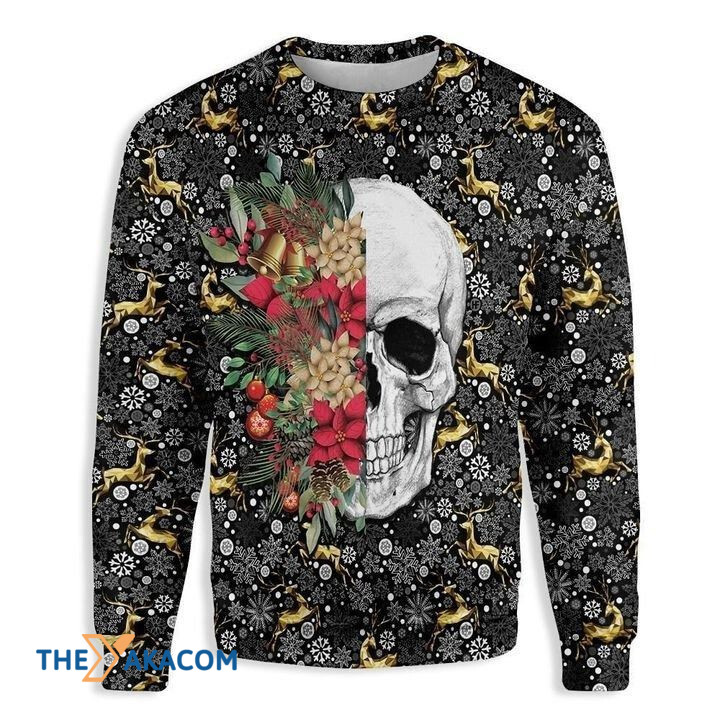 Symmetric Skull And Flowers Gift For Christmas Ugly Christmas Sweater