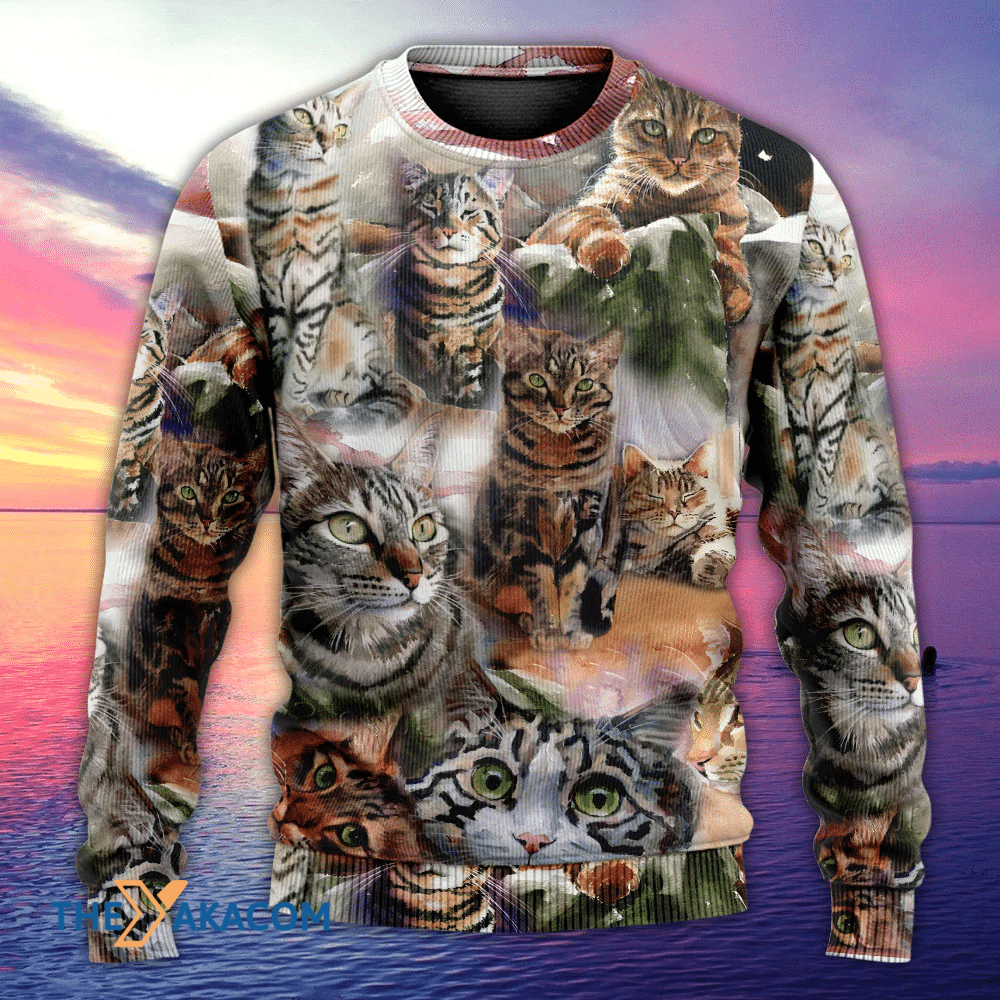Tabby Cat Art Daily Portrait Gift For Lover Ugly Christmas Sweater