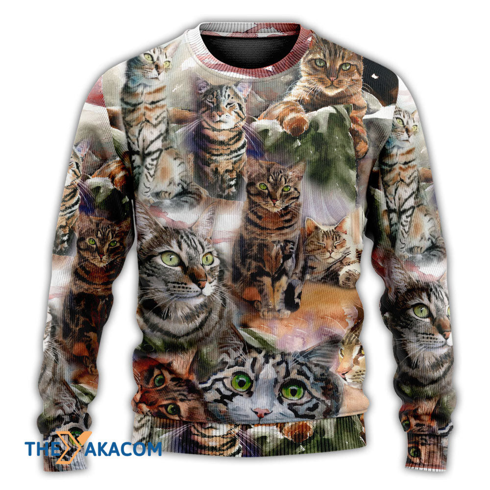 Tabby Cat Art Daily Portrait Gift For Lover Ugly Christmas Sweater