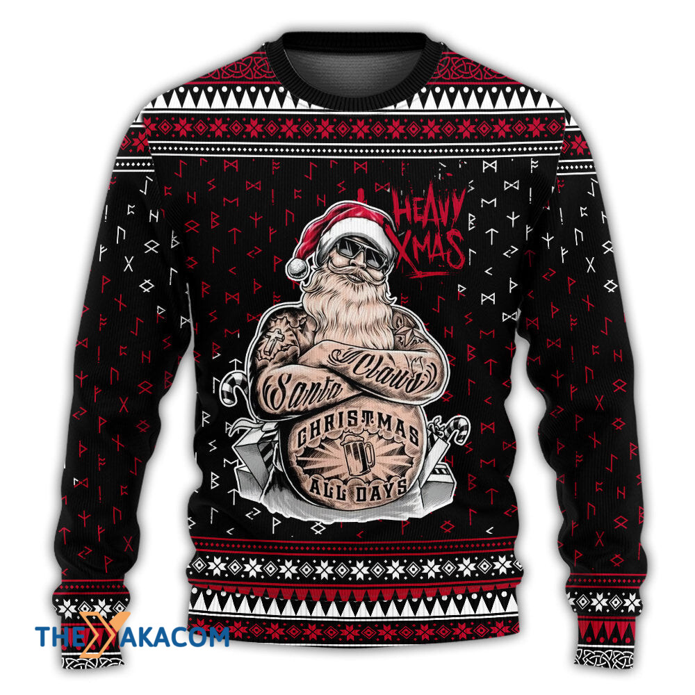 Tattoo Santa Funny Merry Christmas Gift For Lover Ugly Christmas Sweater