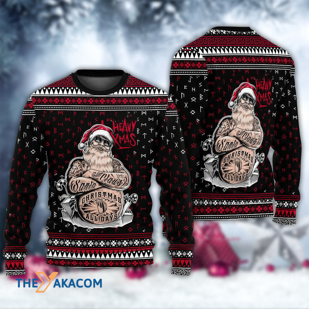 Tattoo Santa Funny Merry Christmas Gift For Lover Ugly Christmas Sweater