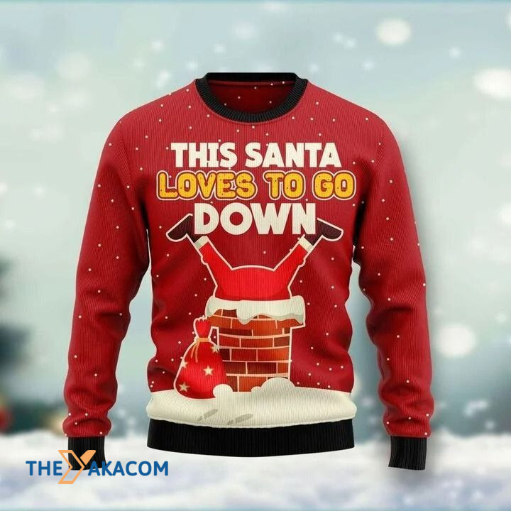 This Santa Loves To Go Down Gift For Christmas Ugly Christmas Sweater