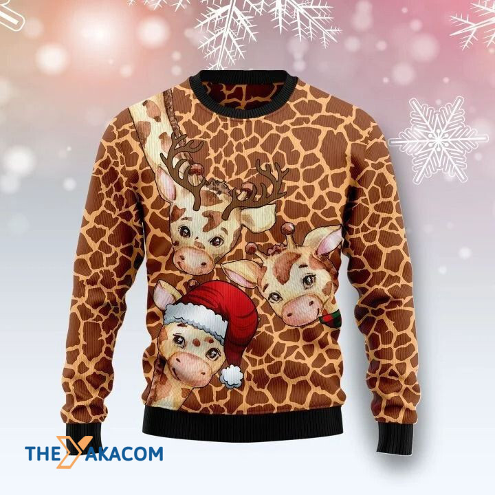Three Lovely Little Giraffe Wear Deerborn Gift For Christmas Ugly Christmas Sweater