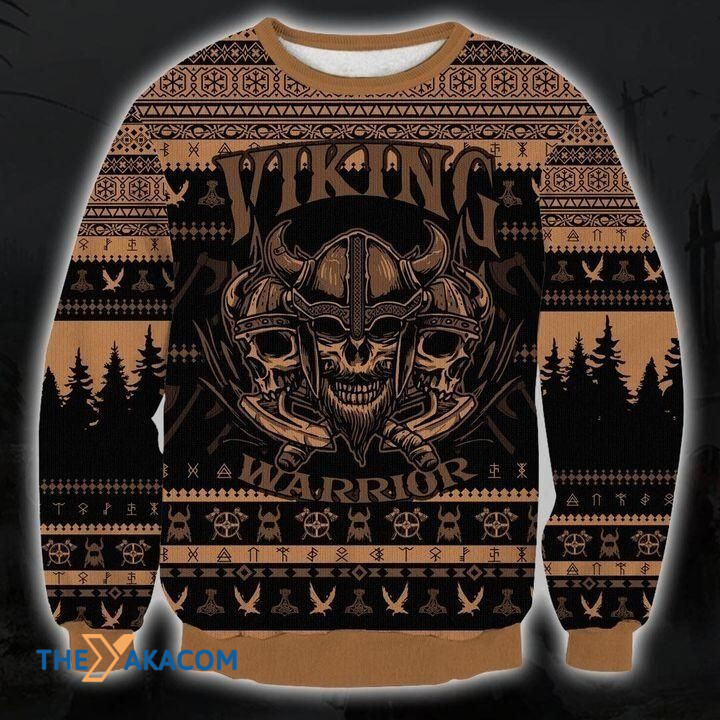 Three Scared Skull With Mask Viking Warrior Gift For Christmas Ugly Christmas Sweater