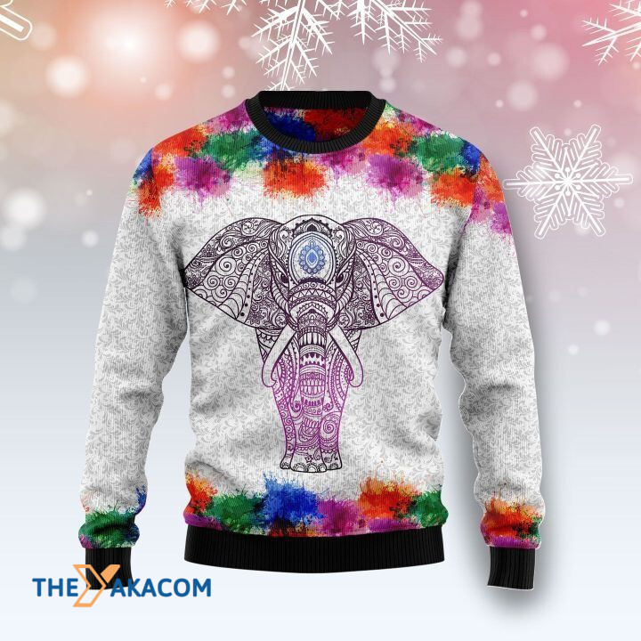 Tie Dye With Mandala Elephant Gift For Christmas Ugly Christmas Sweater