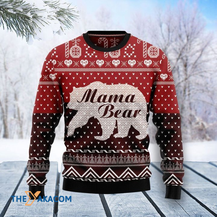 Tiny Heart Patterns With Mama Bear Gift For Christmas Ugly Christmas Sweater