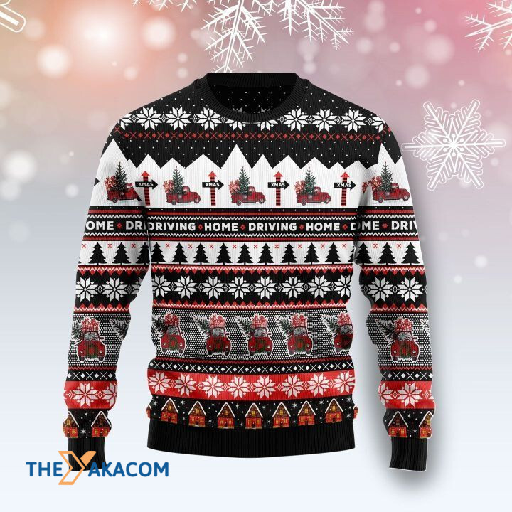 Tiny Truck Patterns Driving Home Gift For Christmas Ugly Christmas Sweater