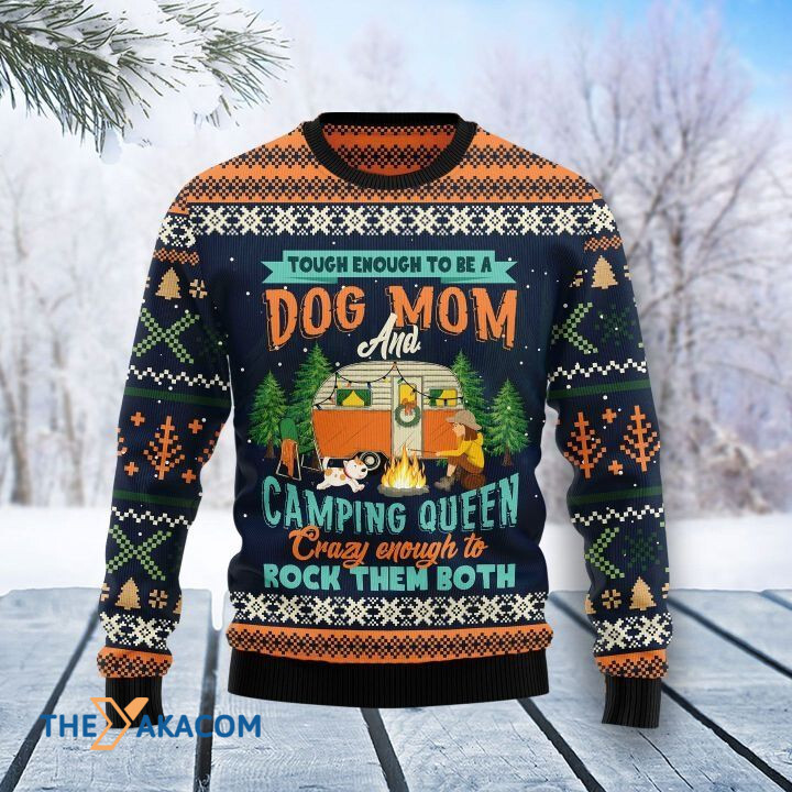 Tough Enough To Be A Dog Mom And Camping Queen Rock Them Both Gift For Christmas Ugly Christmas Sweater