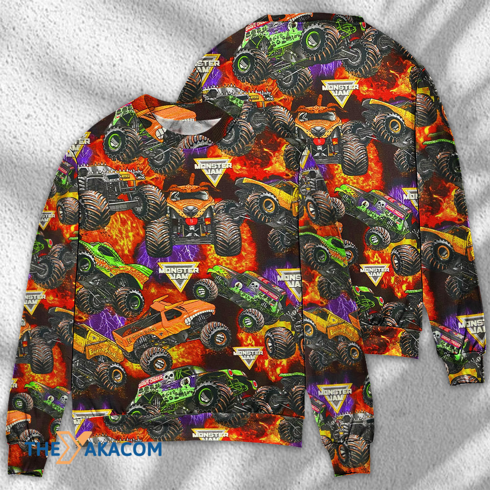 Truck Packed Monster Style Trucks Gift For Lover Ugly Christmas Sweater