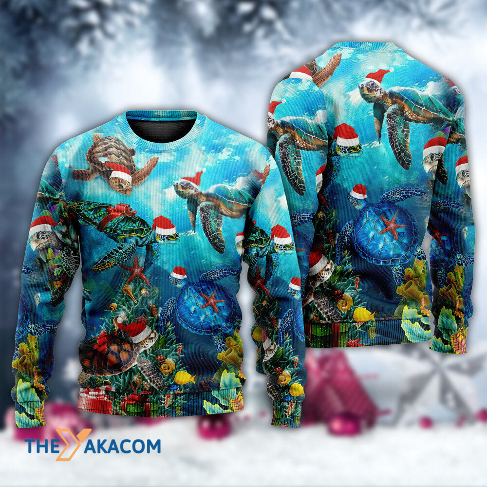 Turtle Love Christmas And Ocean Gift For Lover Ugly Christmas Sweater
