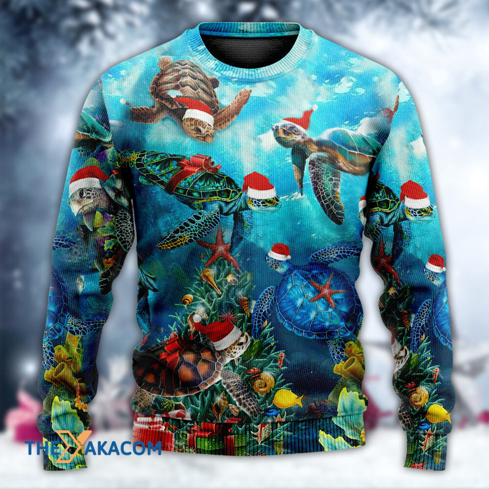 Turtle Love Christmas And Ocean Gift For Lover Ugly Christmas Sweater