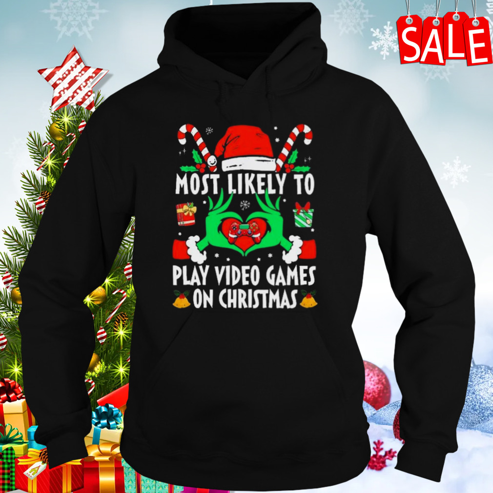 Hands of the Grinch most likely to play video games on Christmas 2023 sweatshirt 5 Hoodies