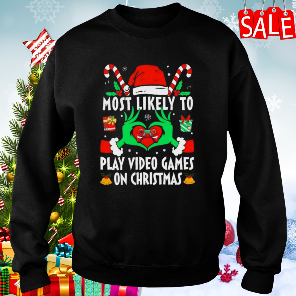 Hands of the Grinch most likely to play video games on Christmas 2023 sweatshirt 4 Sweaters