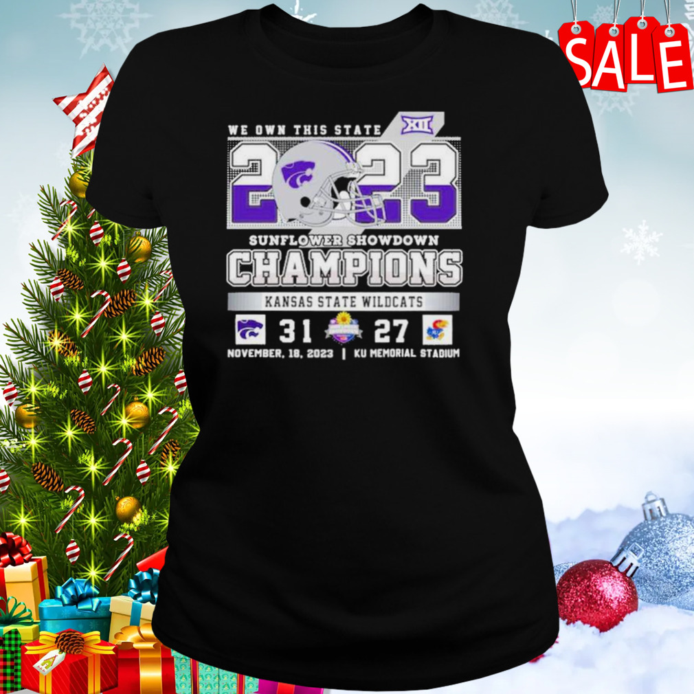 Kansas State Wildcats 31 27 Kansas Jayhawks 2023 Sunflower Showdown Champions Final Score Shirt 2 Women's tshirt