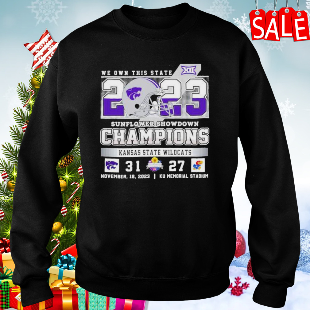 Kansas State Wildcats 31 27 Kansas Jayhawks 2023 Sunflower Showdown Champions Final Score Shirt 4 Sweaters