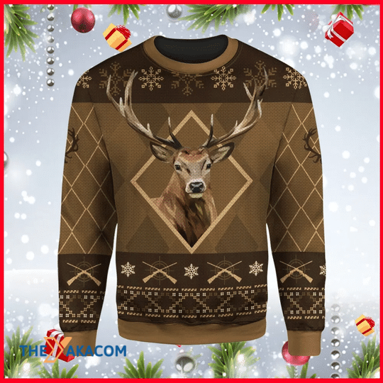 Merry Xmas Vintage Hunting Deer Gift For Christmas Party Ugly Christmas Sweater