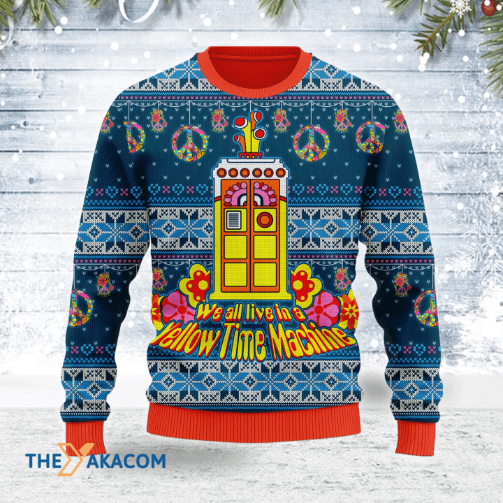 Merry Xmas We All Live In A Yellow Time Machine Awesome Gift For Christmas Ugly Christmas Sweater