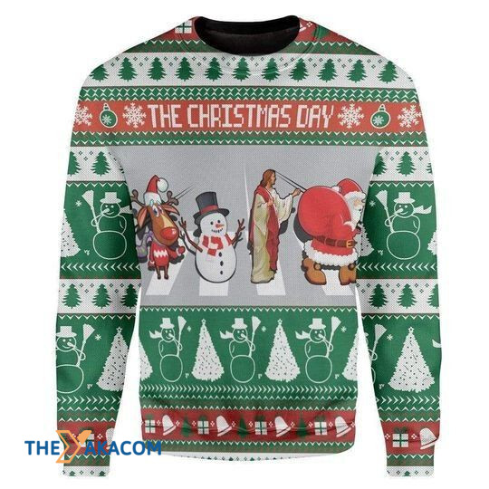 Merry Xmas With Santa Clause Snowman Reindeer And Christ Gift For Christmas Party Ugly Christmas Sweater