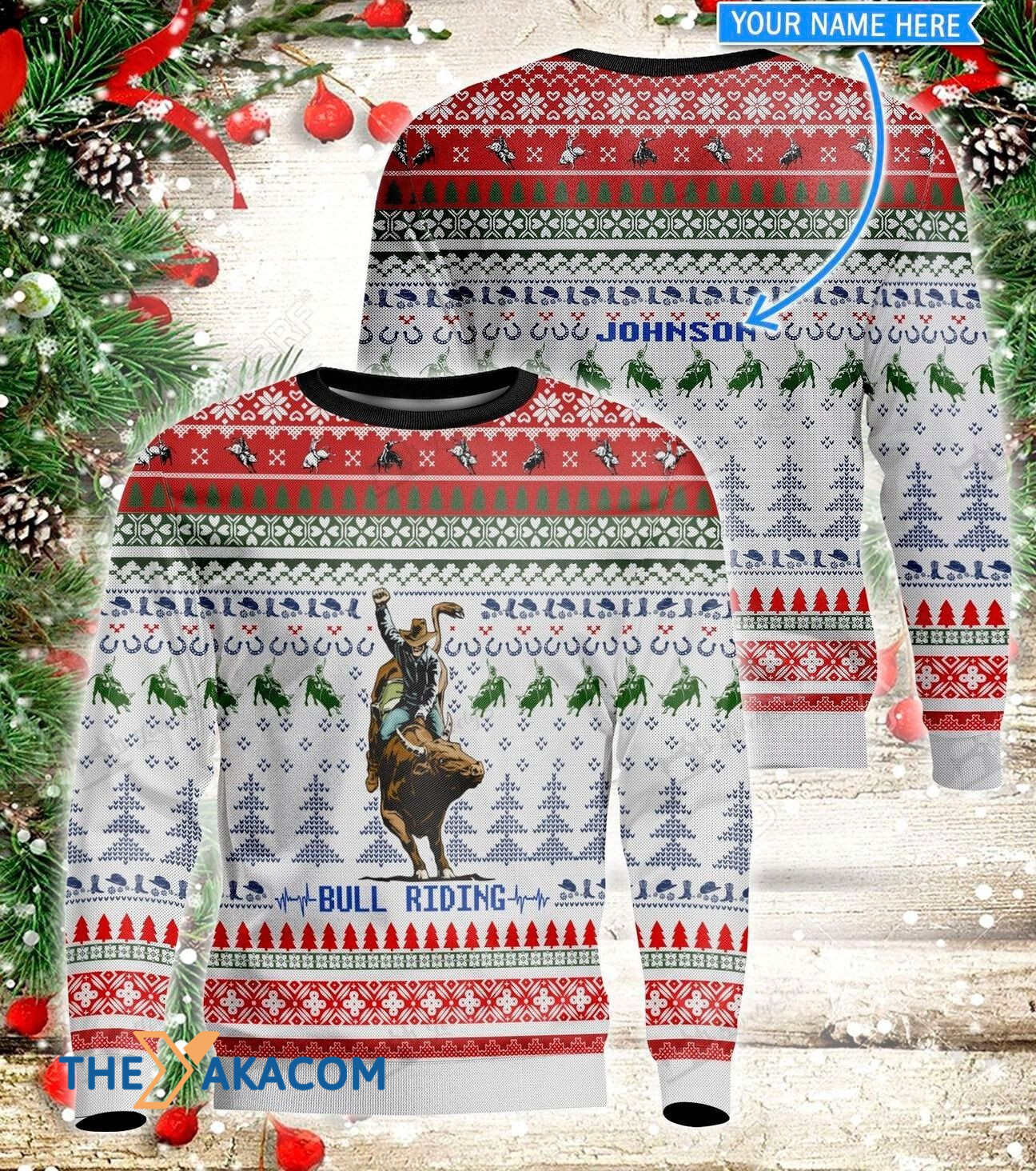 Personalized Bull Riding In Christmas Gift For Christmas Ugly Christmas Sweater 2 Personalized Bull Riding In Christmas Gift For Christmas Ugly Christmas Sweater