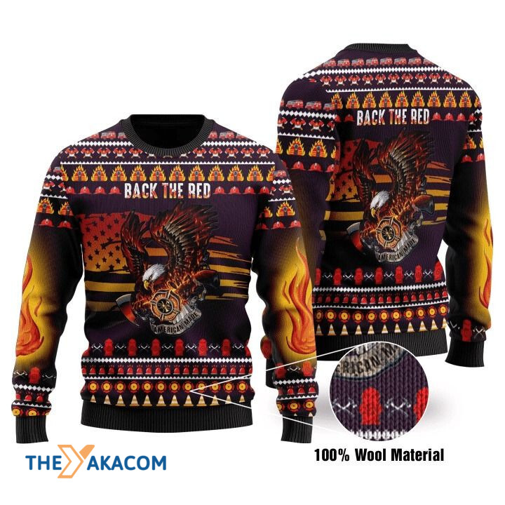 United State Firefighter And An Eagle Back The Red Gift For Christmas Ugly Christmas Sweater United State Firefighter And An Eagle Back The Red Gift For Christmas Ugly Christmas Sweater