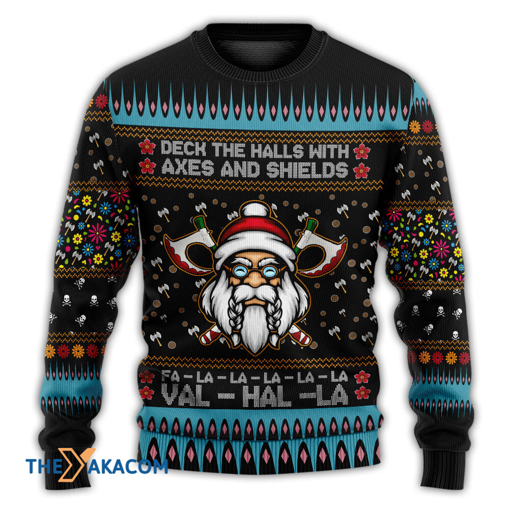 Viking Christmas Deck The Halls With Axes And Shields Gift For Lover Ugly Christmas Sweater