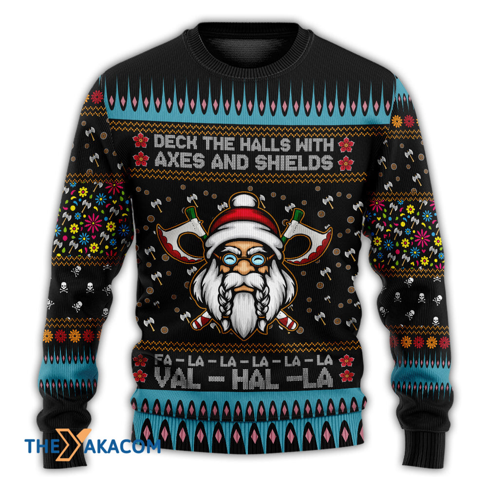 Viking Christmas Deck The Halls With Axes And Shields Gift For Lover Ugly Christmas Sweater Viking Christmas Deck The Halls With Axes And Shields Gift For Lover Ugly Christmas Sweater